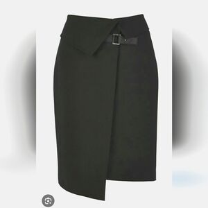 Karen Millen Black Pencil Assymetrical Lined Skirt with Buckle Detail Sz 2
